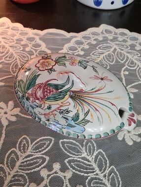 Hand-Painted Floral Ceramic Serving Dish in White with Multicolor Accent